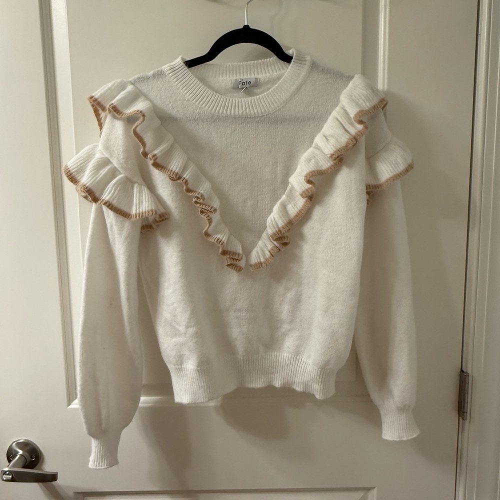 White Ruffle Sweater - size large